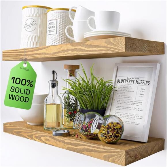 Natural Wood Floating Shelves for Wall 24 inch - Floating Wall Shelves - Picture 1 of 8